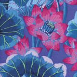Swatch of lake blossoms floral printed fabric in blue