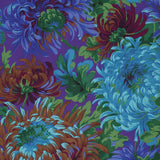 Swatch of shaggy floral printed fabric in blue