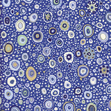 Swatch of multi-coloured Roman glass printed fabric in blue