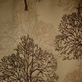 Square swatch bare forest trees and silhouettes printed upholstery fabric (light brown with beige and dark brown trees)