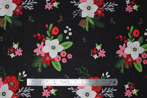 Group swatch assorted Holly Holiday themed fabrics in various styles/colours