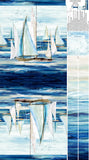 Full panel swatch - Sail Away Bag Panel (24"x43") (creates a tote bag with painted look ocean and sky scene with large sailboats on water)