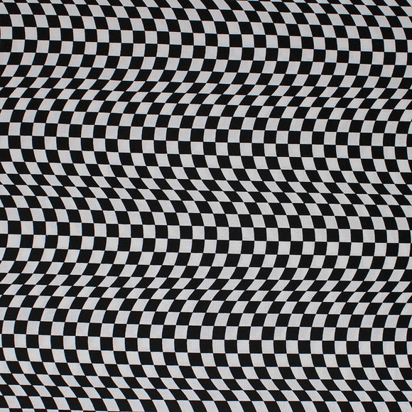 Square swatch sporty checkered flag fabric (black and white checkered pattern allover with wave to pattern)