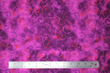 Flat swatch swirly splendor fabric (fuchsia marbled look fabric with light and dark purple and red thin swirl patterns allover)