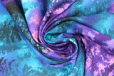 Swirled swatch purple/teal trees fabric (purple and teal marbled look fabric with repeated clusters of dark tree silhouettes)
