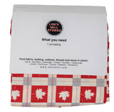 Casserole carrier packaging back (red/white maple leaf grid print)