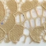 Swatch of beige stretch lace on a white background