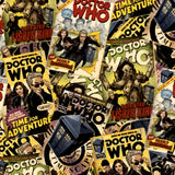 Square swatch Doctor Who printed fabric (comic covers collage)