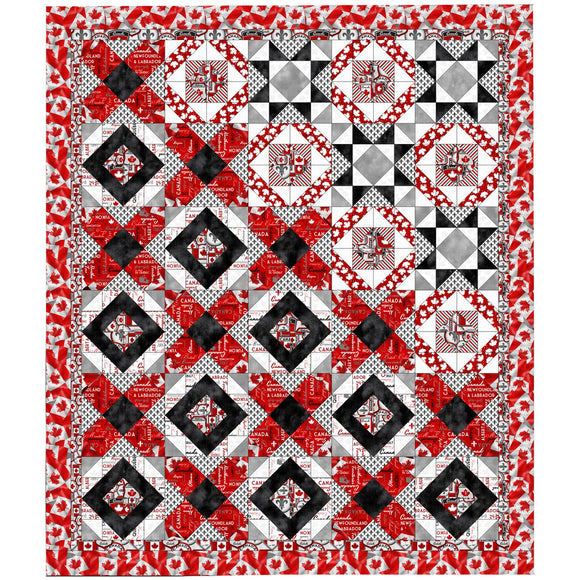 Quilt swatch completed Town & Country DIY (Canadian themed red, white, and black quilt)