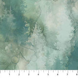 Swatch of celadon pine trees fabric (grey/green marbled look fabric with tree silhouettes in various grey and green shades)