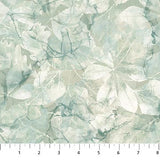 Swatch of celadon leaves fabric (light grey/green fabric with faint floral head outlines collaged)