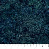 Swatch of navy raindrops fabric (navy, teal, blues water droplet look circles collaged)