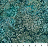 Swatch of teal raindrops fabric (teal, blues, greens water droplet look circles collaged)