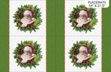 Full panel swatch - Placemats Panel (14" x 21.5") (thick green side trim stripes with white main background with green wreath and Santa within)
