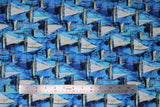 Flat swatch small boats fabric (light to medium blue marbled water look fabric with small white sailboats allover)