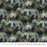 Square swatch All Over Bears fabric (collaged realistic look black bears in forest scene repeated pattern)