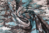 Swirled swatch teal trees fabric (white, brown and teal distressed look fabric displaying collaged tree shapes allover)