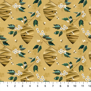 Group swatch assorted Honey Bloom themed fabrics in various styles/colours