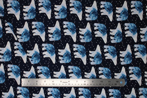 Square swatch Polar Bears fabric (navy fabric with small white stars/snow dots and white polar bears allover with blue sky look bottoms)