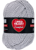 Ball of Red Heart Comfort (Shimmer) in Grey/Aran Marl (white/light grey marled yarn)