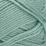 Red Heart soft yarn swatch in shade seafoam (light pale blue/green)