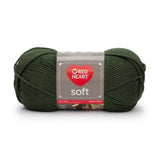 Ball of Red Heart soft yarn in dark leaf (pale dark green)