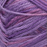 Red Heart soft yarn swatch in shade plummy (light to dark pale purples ombre)