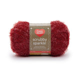Ball of Red Heart Scrubby Sparkle in shade strawberry (medium pale red)