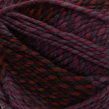 Swatch of of Red Heart Gemstone yarn in shade ruby (deep purple, black, and burgundy twists)