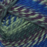Swatch of Red Heart Gemstone yarn in shade sapphire (light to dark faded blue/greens colourway with twists)
