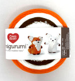 Amigurumi 4 colour yarn wheel (foxes) white and fuzzy white for body and accents, orange for body, brown for feet and ears