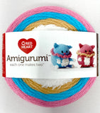 Amigurumi 4 colour yarn wheel (cats) white and blue/pink for cat bodies, beige for scarf