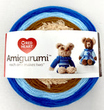 Amigurumi 4 colour yarn wheel (bears) light and dark brown for bodies, light and dark blue for sweaters