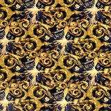 Square swatch Doctor Who printed fabric (exploding tardis/blue phone booth with bright yellow explosion swirls allover on black)
