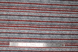 Flat swatch grey/red multi knit fabric (medium grey knit look fabric with light grey and red stripes)
