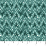 Flat swatch Teal Stripe fabric (teal marbled look fabric with pale chevron style stripes and dark teal arrowhead look shapes and tossed white snowflake dots)