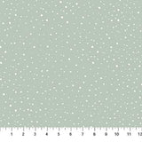 Flat swatch Green & White fabric (pale green fabric with tossed white snow dots allover)