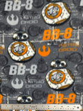 Flat swatch Star Wars licensed print on fleece (BB-8 character and logo/text on grey)