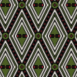Flat swatch Family Tree Green fabric (green fabric with red, black and white diamonds pattern with trees and arrows, tossed x's allover)