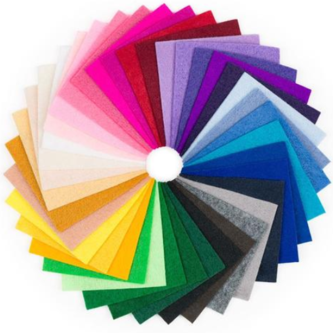 Craft felt sheets fanned into a circle to present all available shades