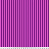 Swatch of tent stripes printed fabric in foxglove (purple)