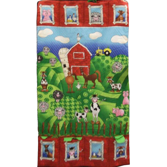 Full swatch funny farm play mat/wall hanging (Red barn and farm scene on hills)