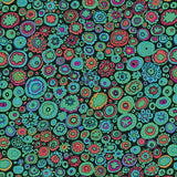Swatch of multi-coloured paperweight printed fabric in jewel
