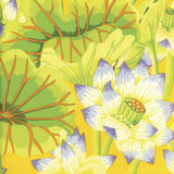 Swatch of lake blossoms floral printed fabric in yellow