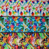 Group swatch assorted Jewels of the Jungle themed fabrics in various styles/colours