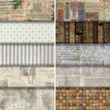 Group swatch vintage collage printed fabrics in various styles
