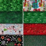 Group swatch assorted Christmas themed fabrics in various styles/colours