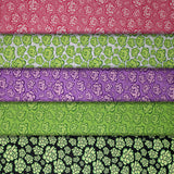 Group swatch of peony printed fabric in various colours