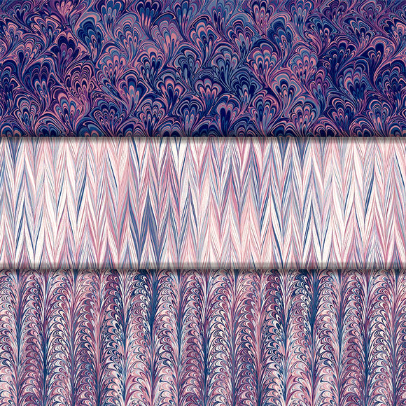 Group swatch assorted fabrics from The Art of Marbling: Blueberry Swirl collection