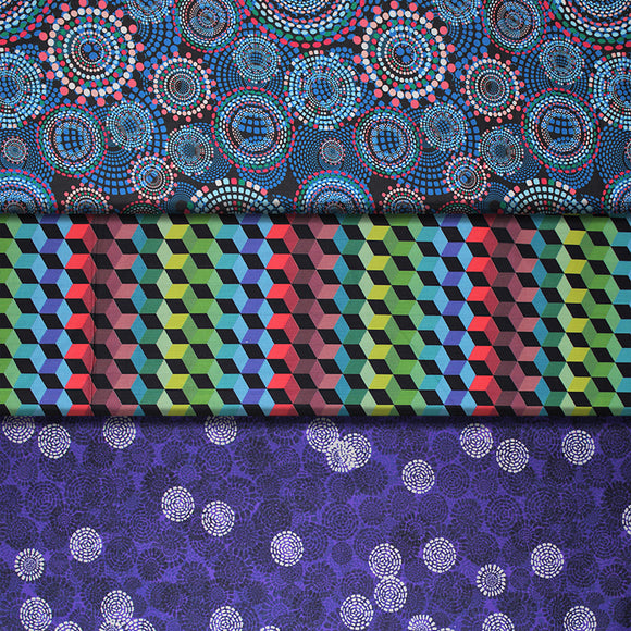 Group swatch groovy themed fabrics in various styles/colours